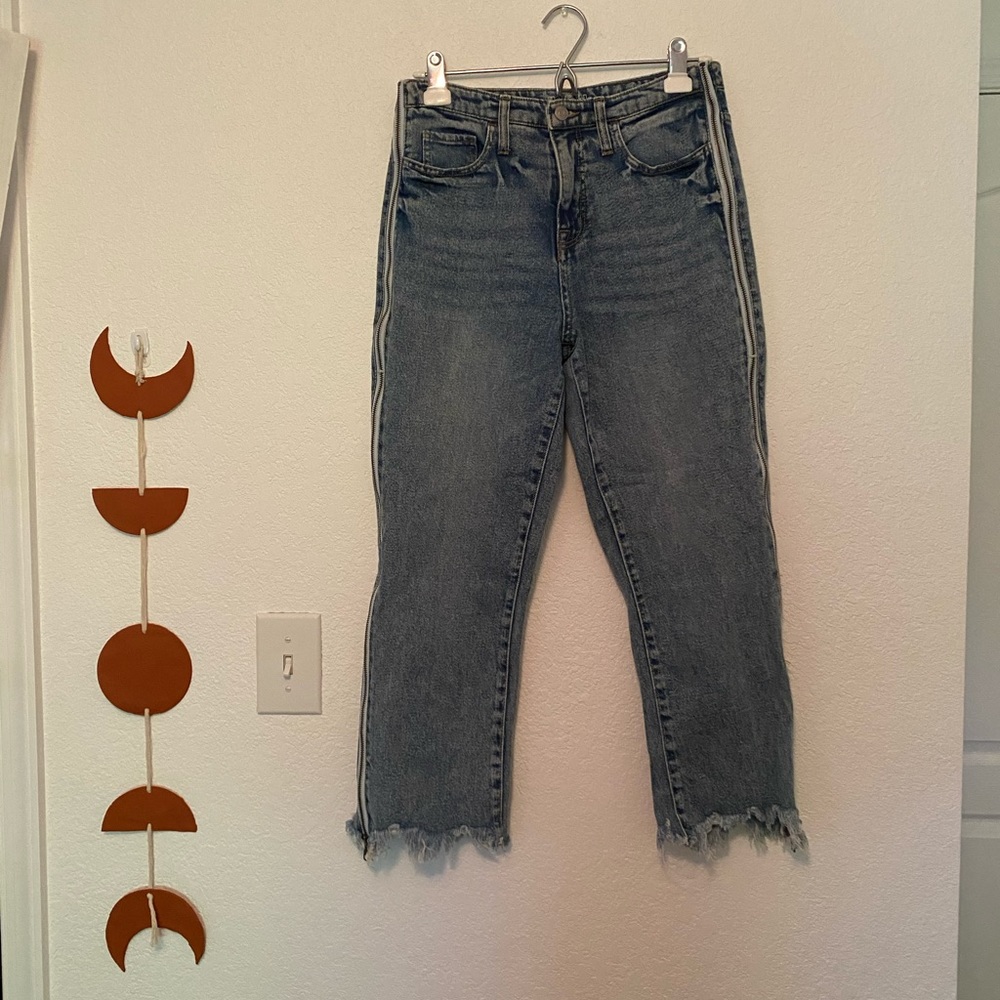 Target jeans with zipper detail/distressed bottom